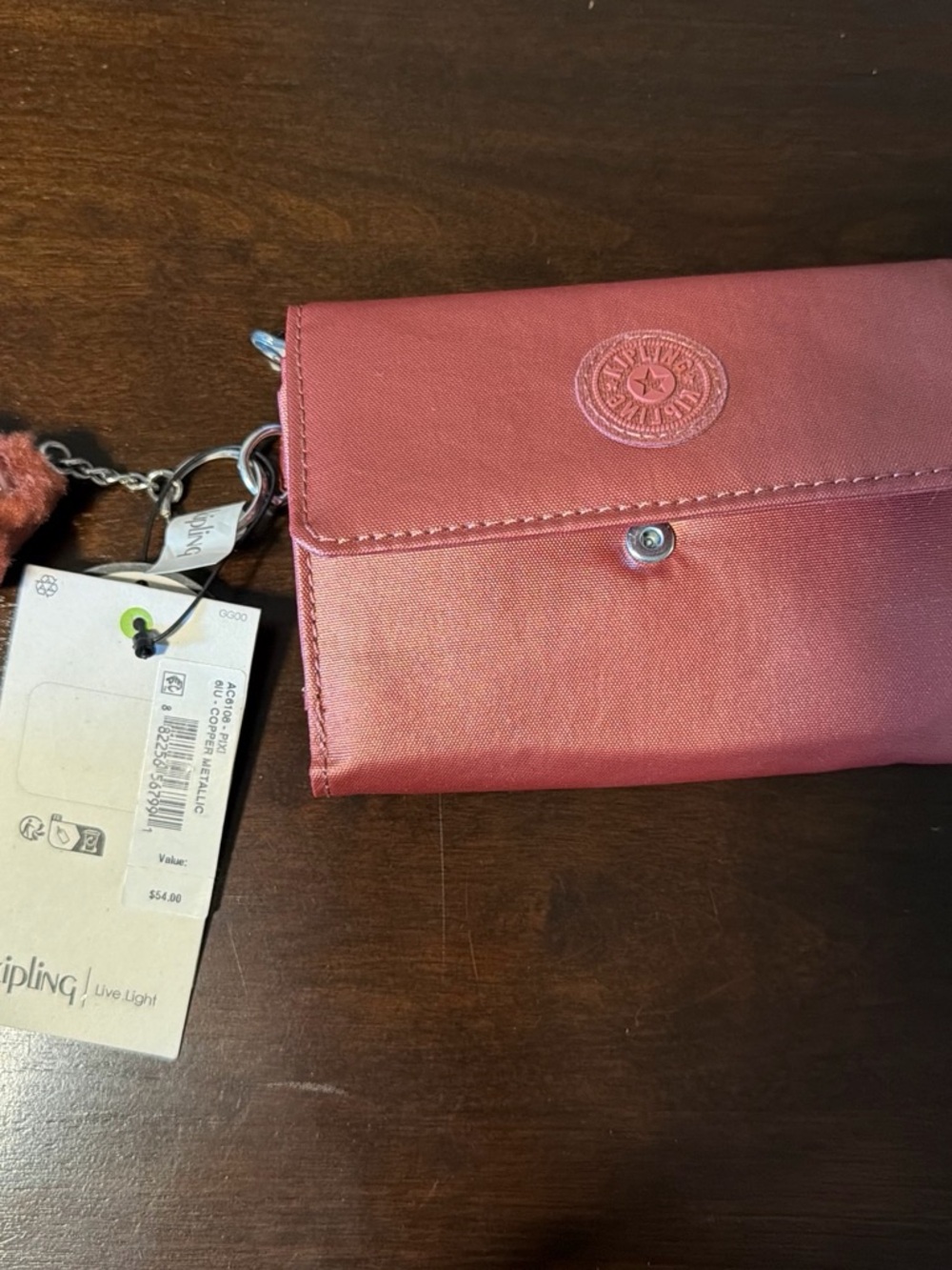 Kipling Metallic Rose Pink Wallet Crossbody